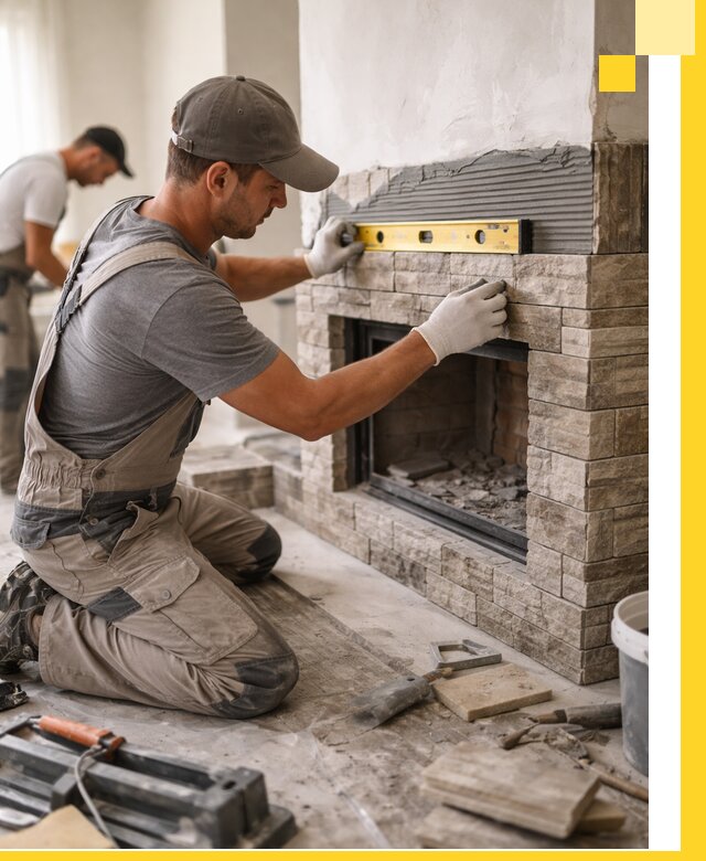 Облицовка каминов в Черемхове, монтаж и отделка натуральным камнем