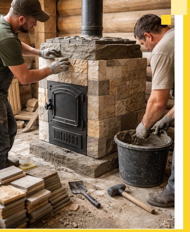 Облицовка банной печи под ключ в Черемхове: камень и плитка