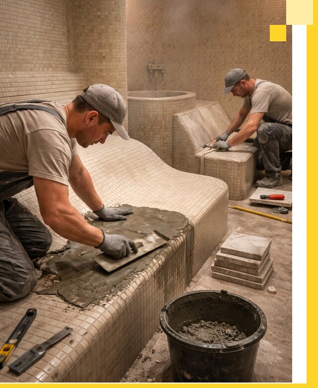 Лежаки для хамама под ключ в Черемхове, проект и монтаж