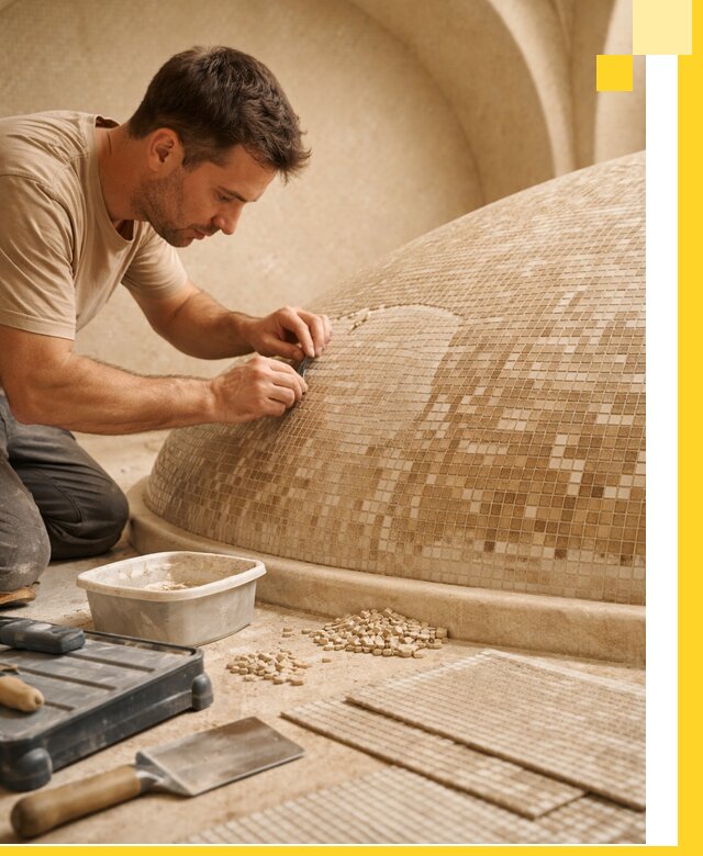 Профессиональная укладка мозаики для хамама под ключ в Черемхове